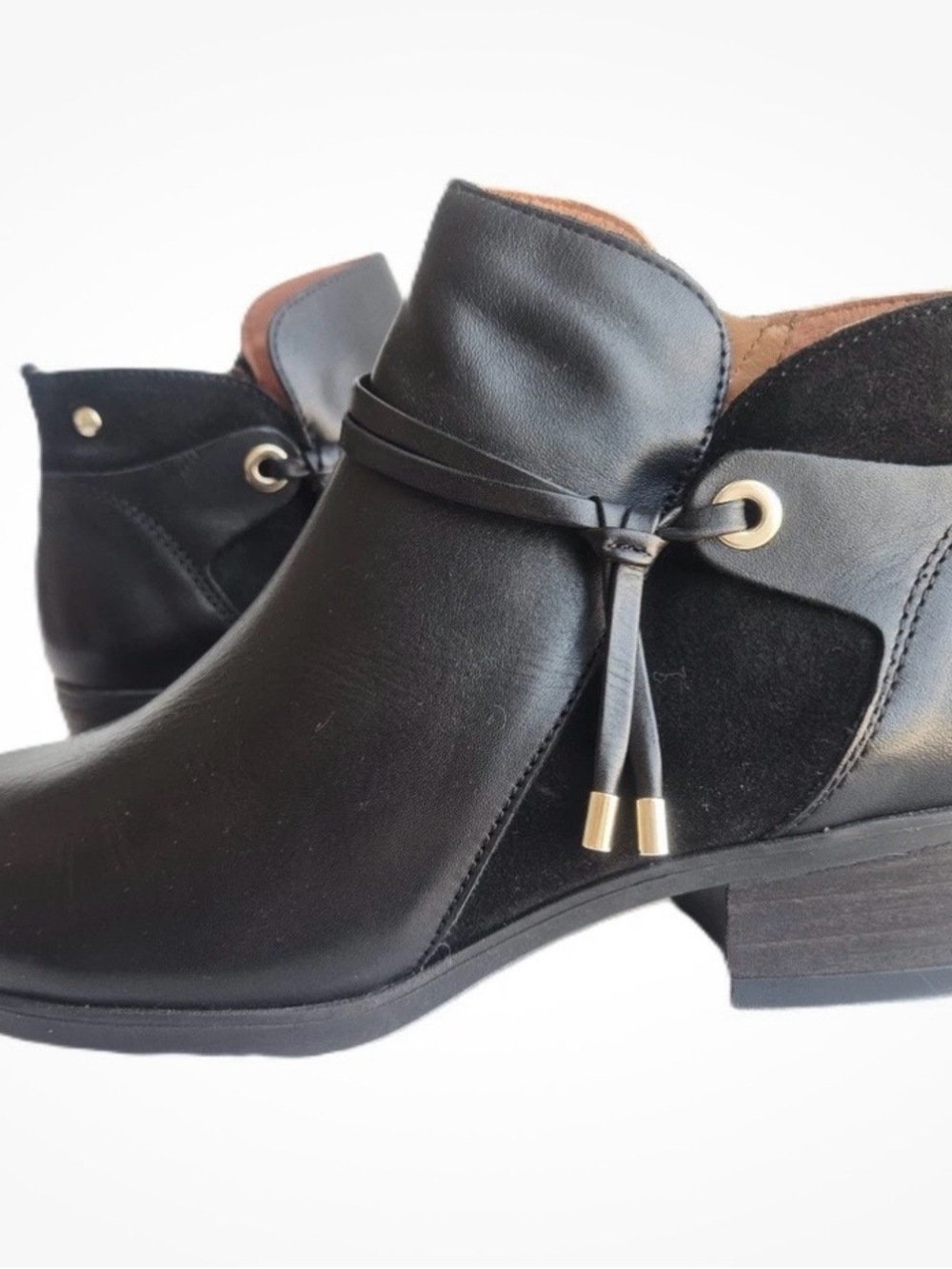 PIKOLINOS Black Leather & Suede Ankle Booties with Tassel Detail